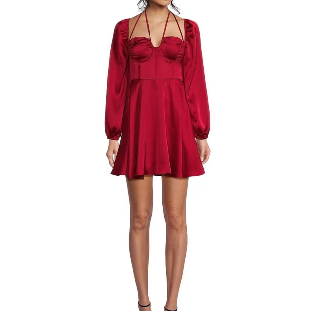 Allison & Kelly Halter Neck Bustier Corset Long Sleeve Tie Back Dress size XS